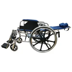 รถเข็นวีลแชร์ อัลลอยด์ ปรับนอน เบาะผ้าลายน้ำเงิน Y955 WHEELCHAIR