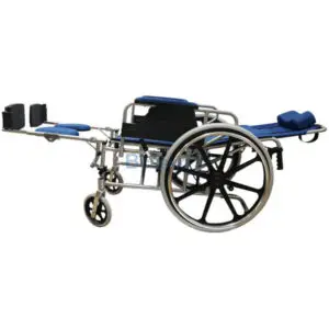 รถเข็นวีลแชร์ อัลลอยด์ ปรับนอน เบาะผ้าลายน้ำเงิน Y955 WHEELCHAIR