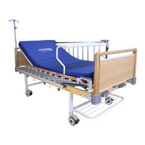 เตียงผู้ป่วยมือหมุน 2 ไก ลายไม้ HOSPRO รุ่น Eco
