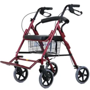 P-6767 - Wheelchair Rollator รถเข็นหัดเดินมีที่วางเท้า 2 in 1 สีแดง-19