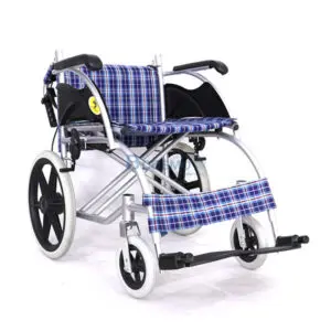 รถเข็นวีลแชร์ อะลูมิเนียมอัลลอย พับได้ ล้อ 16 นิ้ว สีฟ้า - Image 12