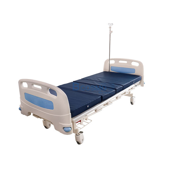 เตียงผู้ป่วยมือหมุน 2 ไก ราวสไลด์สูง สีฟ้า YD-S201