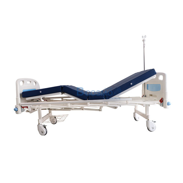 เตียงผู้ป่วยมือหมุน 2 ไก ราวสไลด์สูง สีฟ้า YD-S201