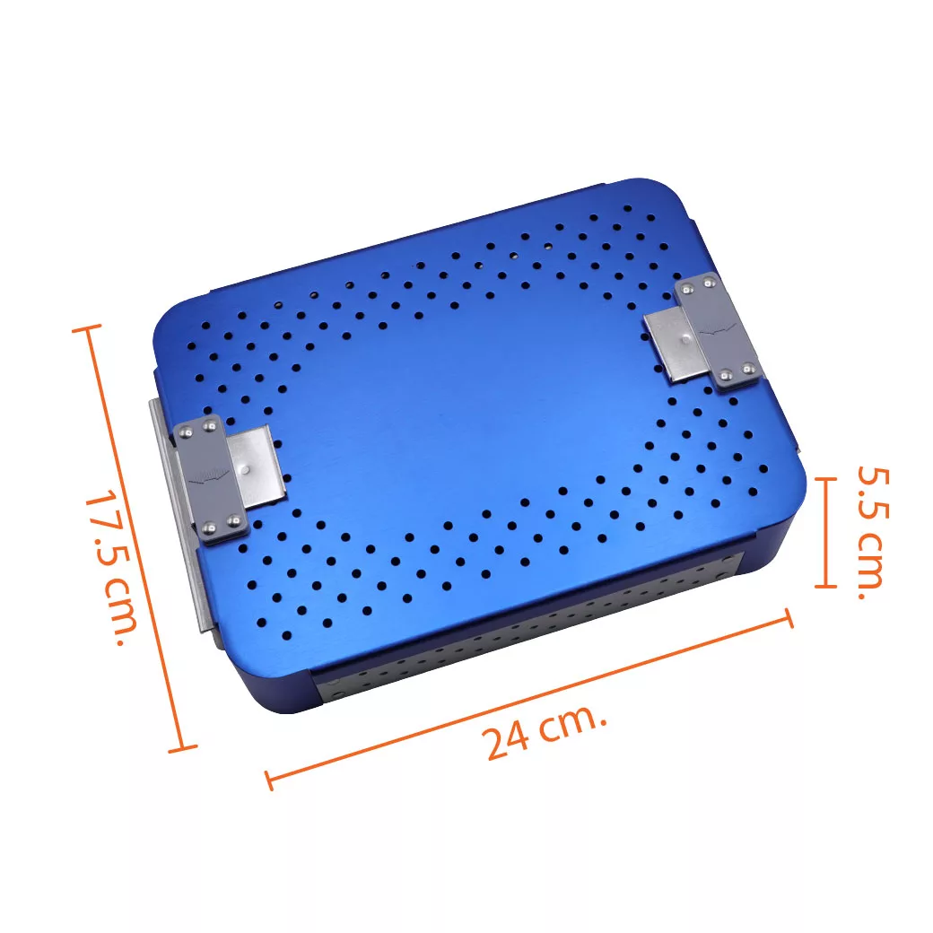 กล่องใส่เครื่องมือ นึ่งฆ่าเชื้อ อะลูมิเนียม แผ่นซิลิโคน 2 ชิ้น 24 x 17.5 x 5.5 cm. สีน้ำเงิน