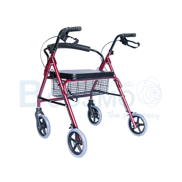 WC0408 R Wheelchair Rollator รถเข็นหัดเดิน 2 in 1 ล้อ 8 นิ้วเบาะใหญ่ สีแดง Y882LW 5