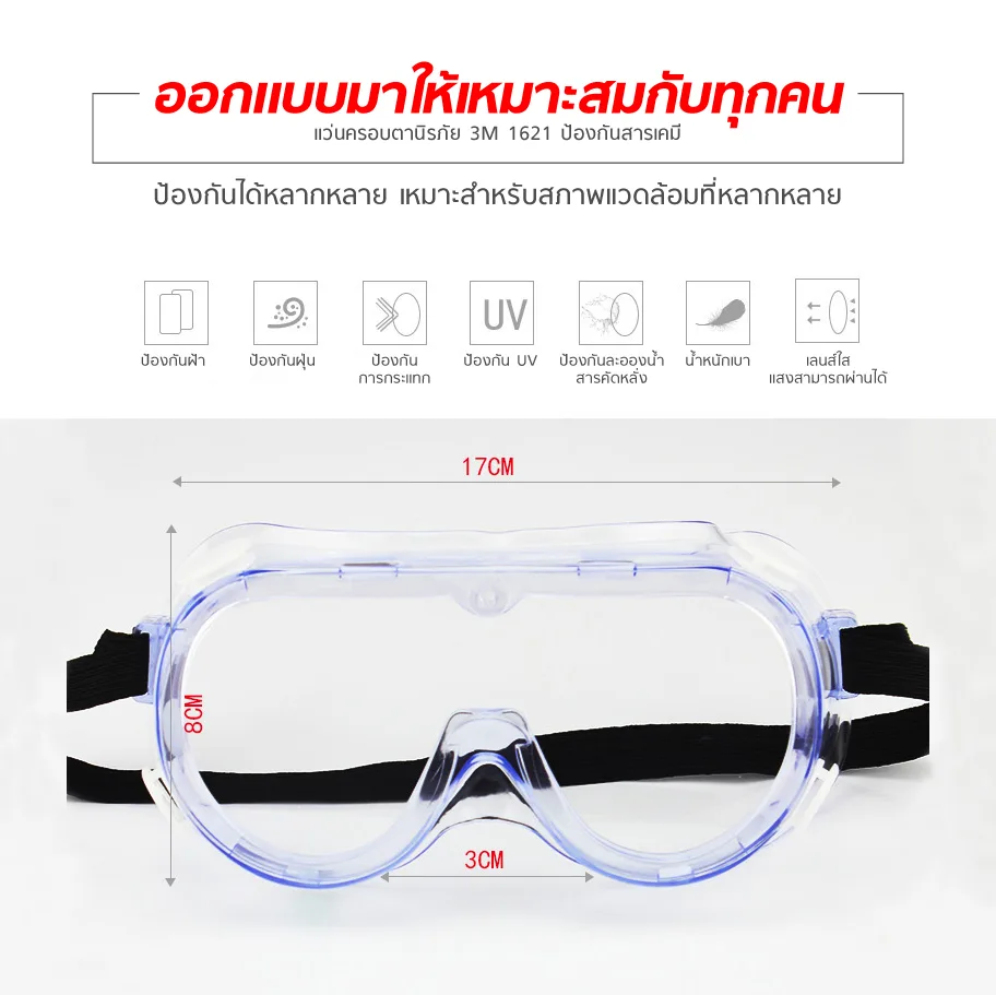 แว่นครอบตานิรภัย 3M 1621 ป้องกันสารเคมี MT0608 3