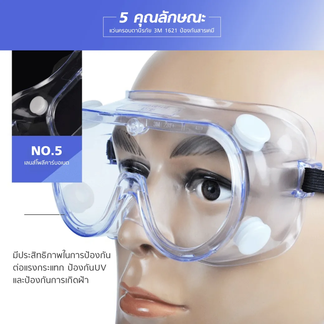 แว่นครอบตานิรภัย 3M 1621 ป้องกันสารเคมี MT0608 9