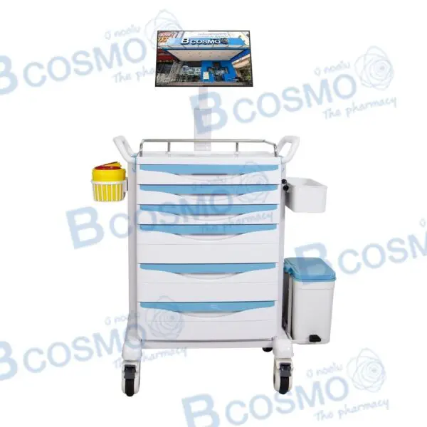 รถเข็นโรงพยาบาล 6 ลิ้นชัก แท่นติดจอมอนิเตอร์ BDT8153