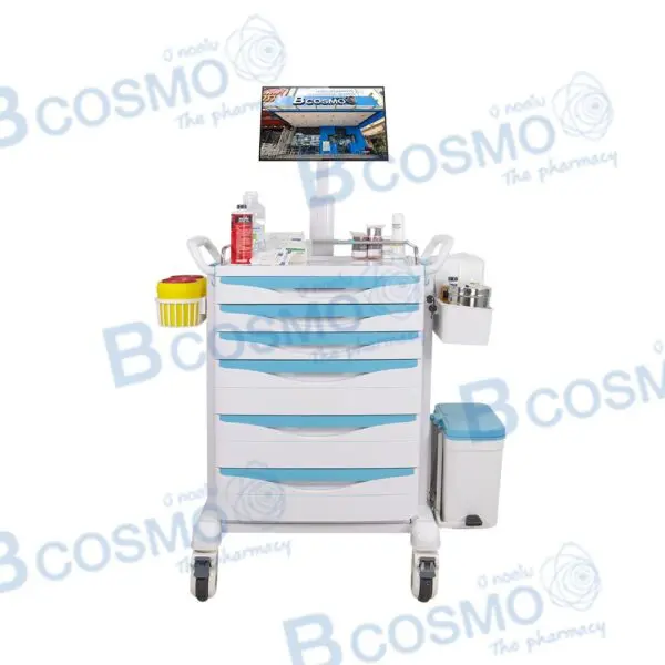 รถเข็นโรงพยาบาล 6 ลิ้นชัก แท่นติดจอมอนิเตอร์ BDT8153