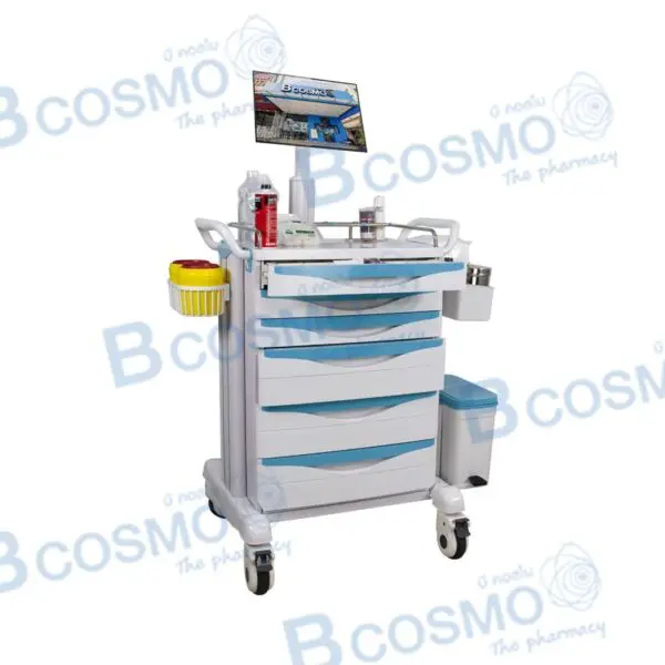 รถเข็นโรงพยาบาล 6 ลิ้นชัก แท่นติดจอมอนิเตอร์ BDT8153
