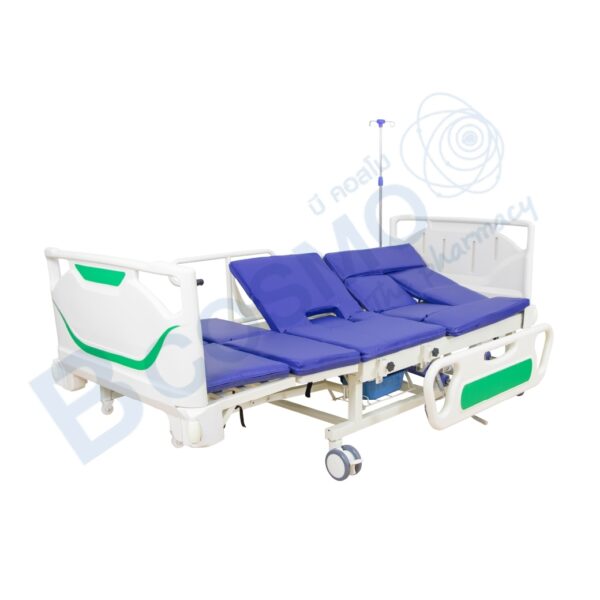 เตียงผู้ป่วย YD มือหมุน 5 ฟังก์ชัน ปรับนั่งและปรับตะแคง ราวปีกนก ABS รุ่น B01-I-Dl พร้อมเบาะ