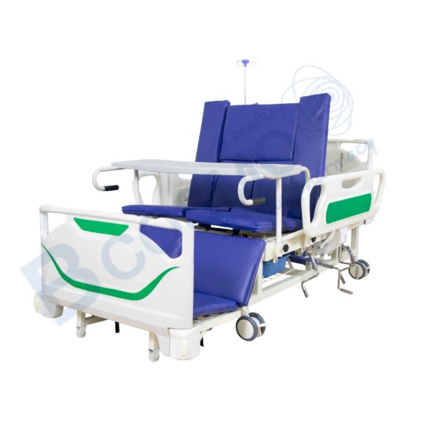 เตียงผู้ป่วย YD มือหมุน 5 ฟังก์ชัน ปรับนั่งและปรับตะแคง ราวปีกนก ABS รุ่น B01-I-Dl พร้อมเบาะ