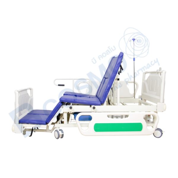 เตียงผู้ป่วยไฟฟ้า มือหมุน YD 5 ฟังก์ชัน ปรับนั่งและปรับตะแคง ราวปีกนก ABS รุ่น D04-cp-h03 พร้อมเบาะ