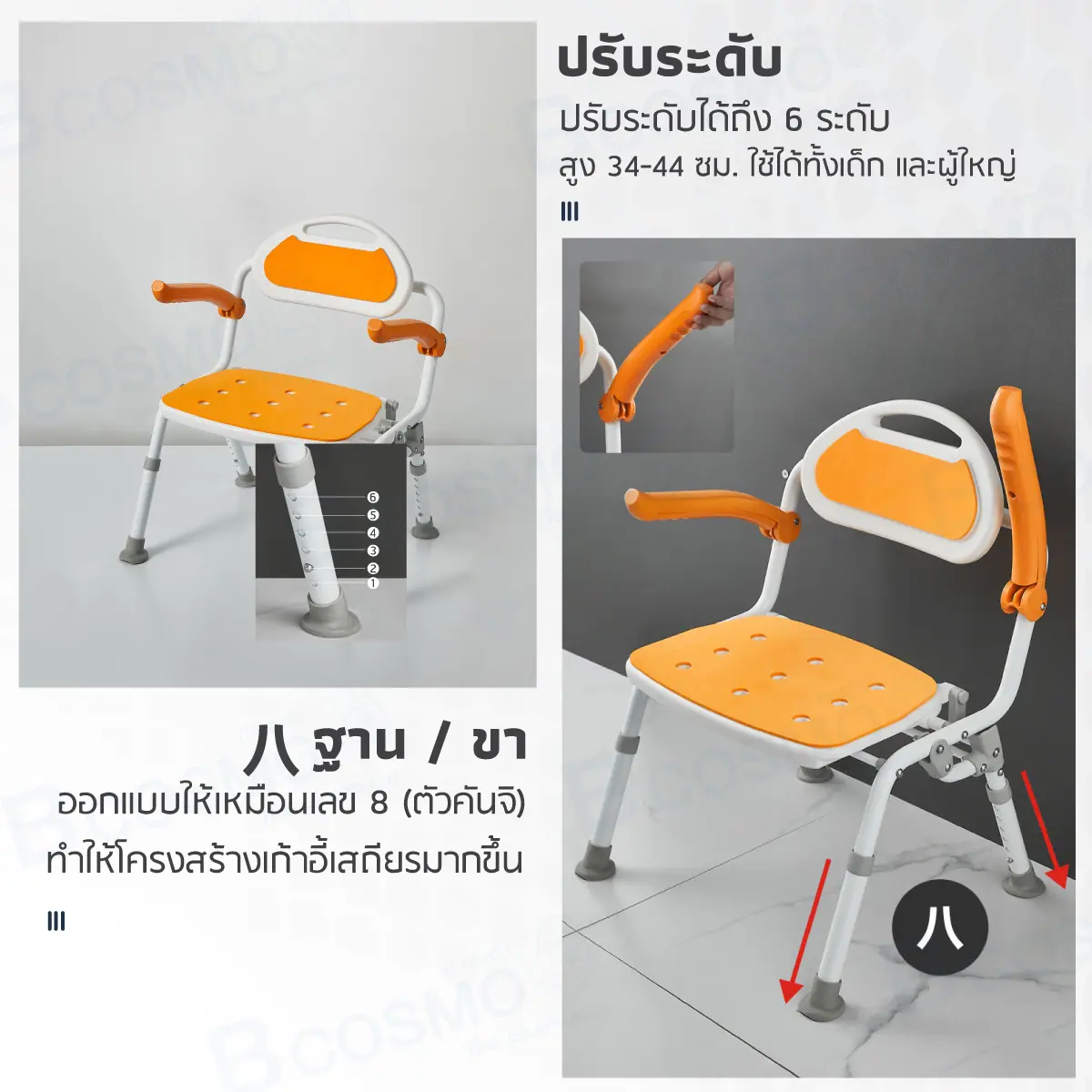 เก้าอี้นั่งอาบน้ำ พับได้ สไตล์ญี่ปุ่น สีส้ม