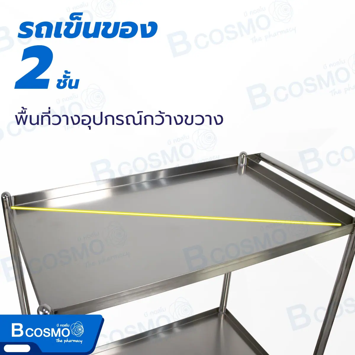 รถเข็นของสแตนเลส 304 2 ชั้น รถเข็นของ 2 ชั้น