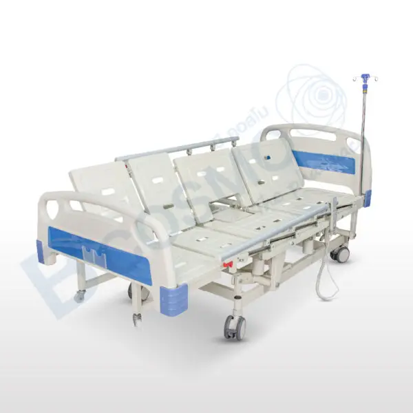 เตียงผู้ป่วยไฟฟ้า PF10 5 มอเตอร์ 6 ฟังก์ชัน ราวสไลด์ปรับสูง-ต่ำ ที่นอน 4 ตอน หนา 8 cm. พร้อมถาดวางอาหาร