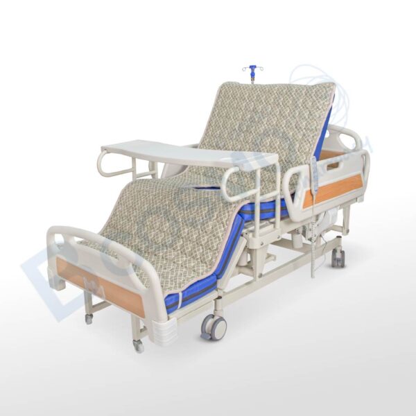 เตียงผู้ป่วยไฟฟ้า PF11 5 มอเตอร์ 6 ฟังก์ชัน ราวปีกนกปรับสูง-ต่ำ ที่นอนหนา 8 cm. พร้อมถาดวางอาหาร