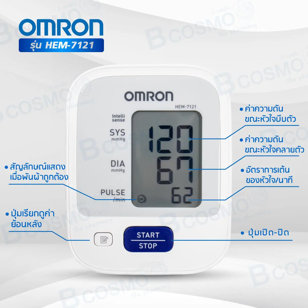 เครื่องวัดความดันโลหิตอัตโนมัติ OMRON รุ่น HEM-7121