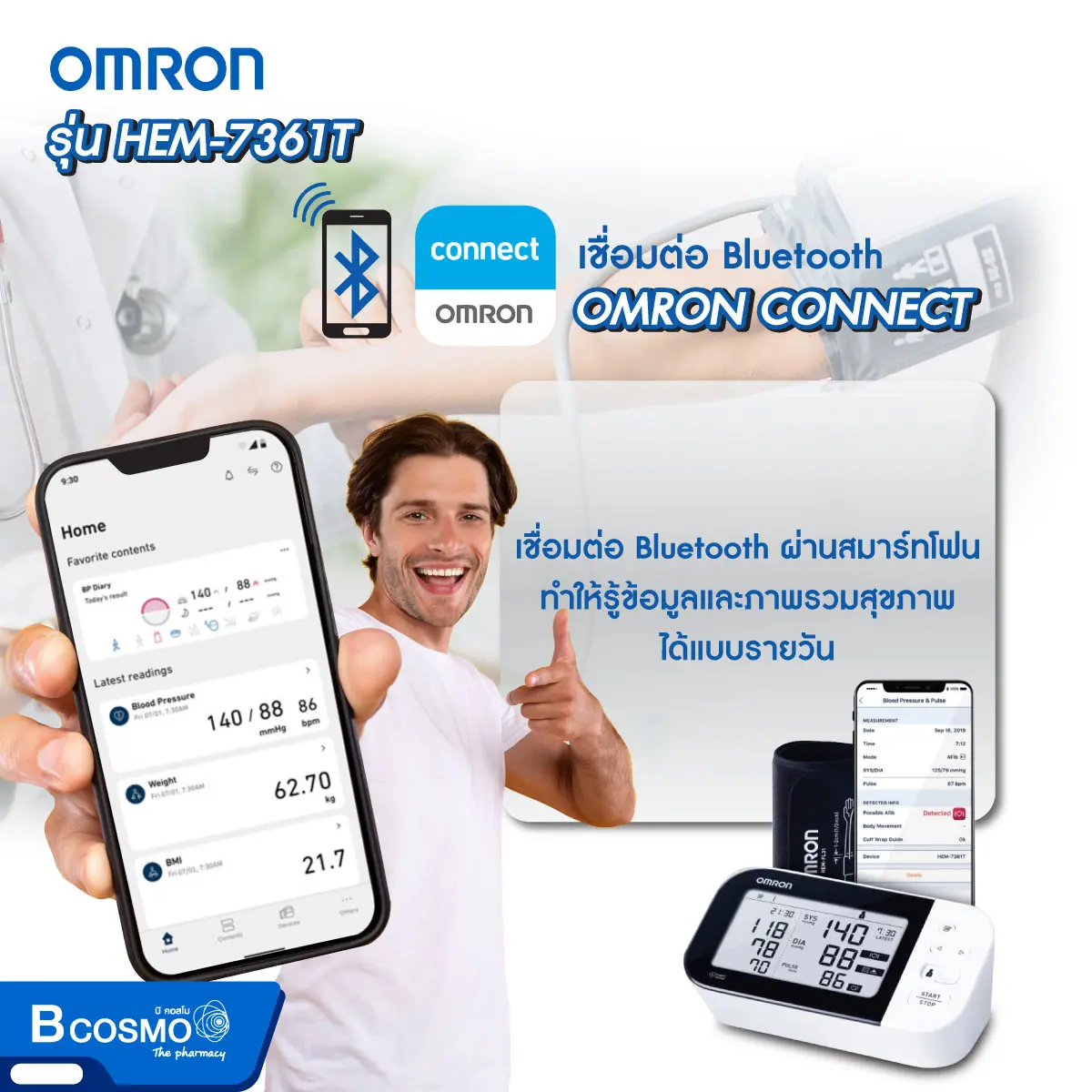 เครื่องวัดความดันโลหิตอัตโนมัติ OMRON รุ่น HEM-7361T