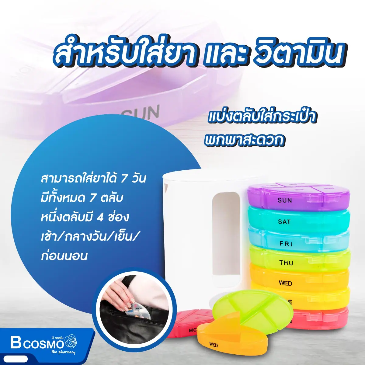 กล่องจัดชุดยา PILL PRO 7 วัน ขนาดใหญ่ กล่องจัดชุดยา PILL PRO 7 วัน 28 ช่อง ขนาดใหญ่