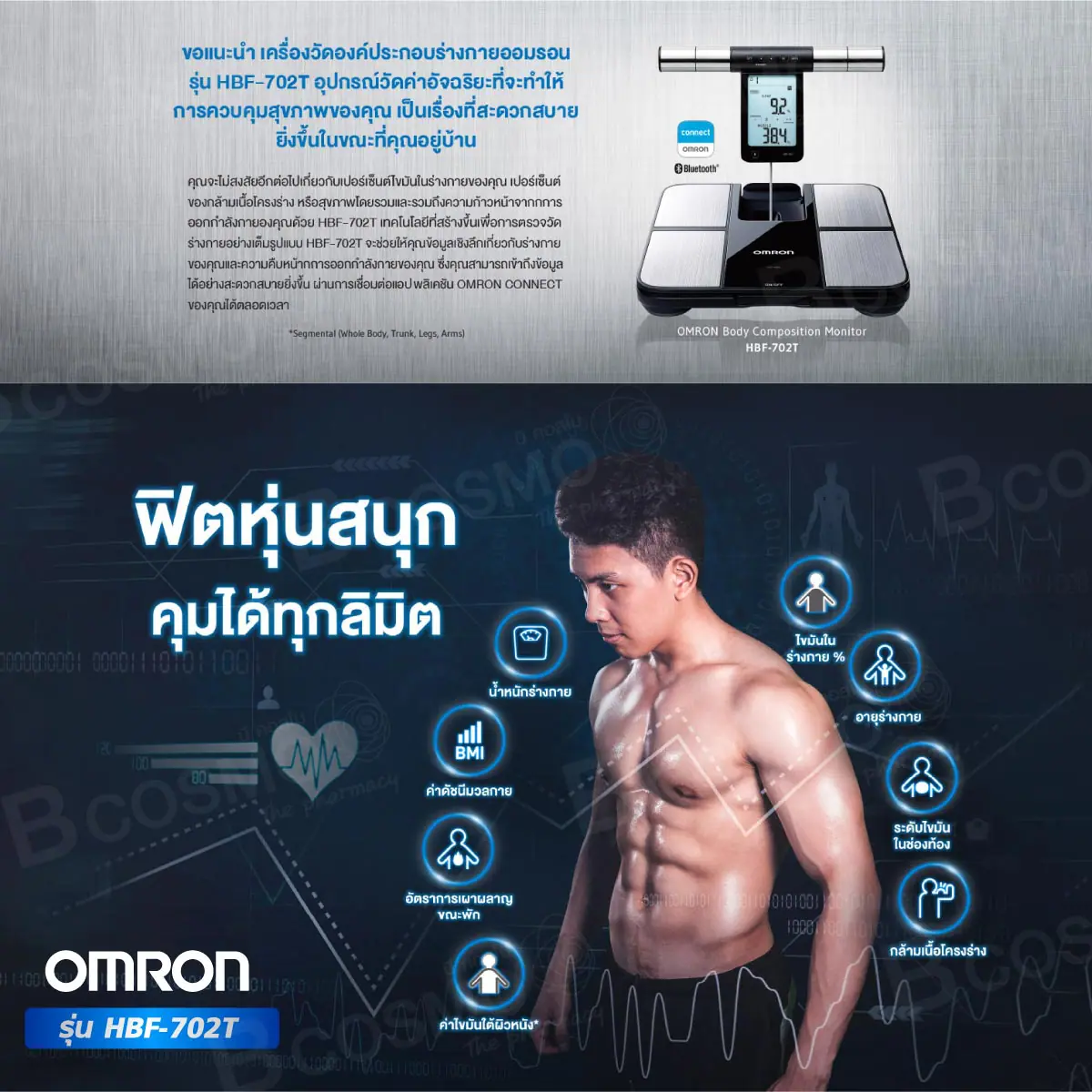 เครื่องชั่งน้ำหนักและวัดมวลกาย OMRON รุ่น HBF-702T