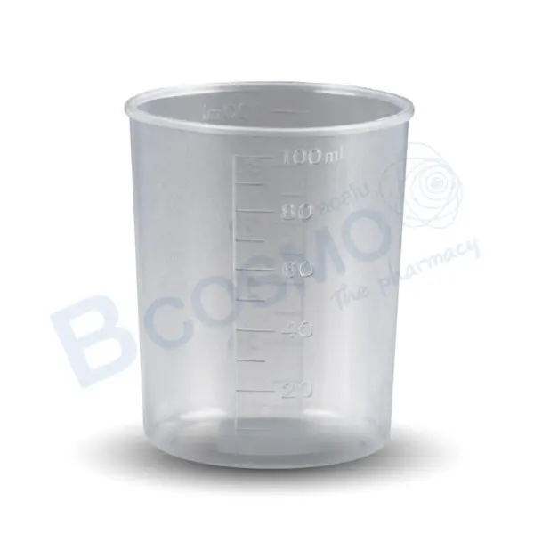 ถ้วยตวงพลาสติกมีฝาครอบสีขาว 100 ml.
