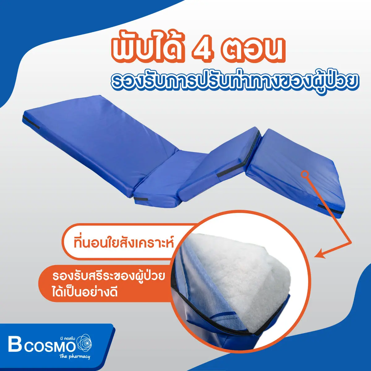 ที่นอนใยสังเคราะห์หนา 3 นิ้ว 4 ตอน สีน้ำเงิน ที่นอนใยสังเคราะห์หนา 3 นิ้ว 4 ตอน สีน้ำเงิน