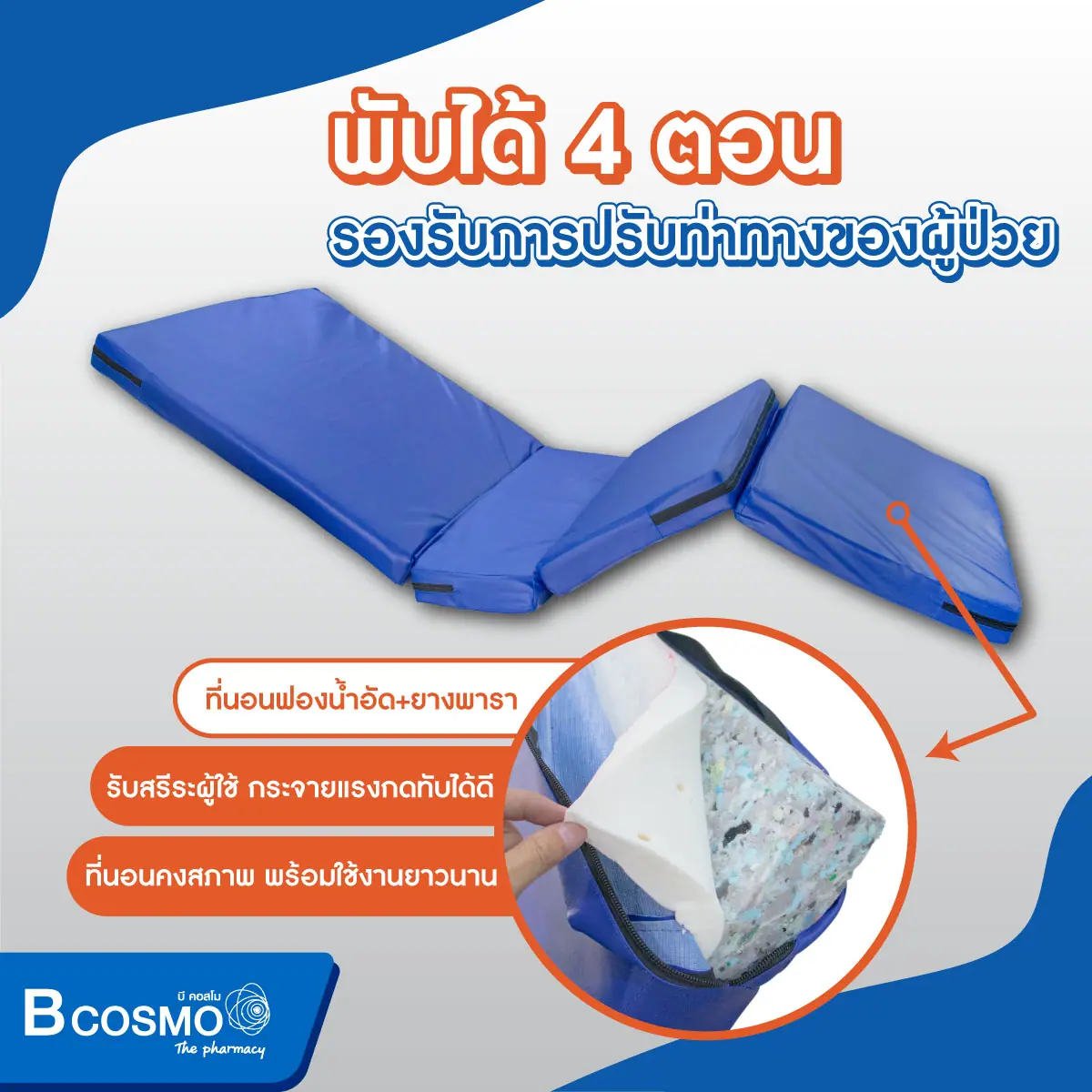 ที่นอนฟองน้ำอัด 2 นิ้ว และยางพารา 1 นิ้ว 4 ตอน สีน้ำเงิน ที่นอนฟองน้ำอัด 2 นิ้ว และยางพารา 1 นิ้ว 4 ตอน สีน้ำเงิน
