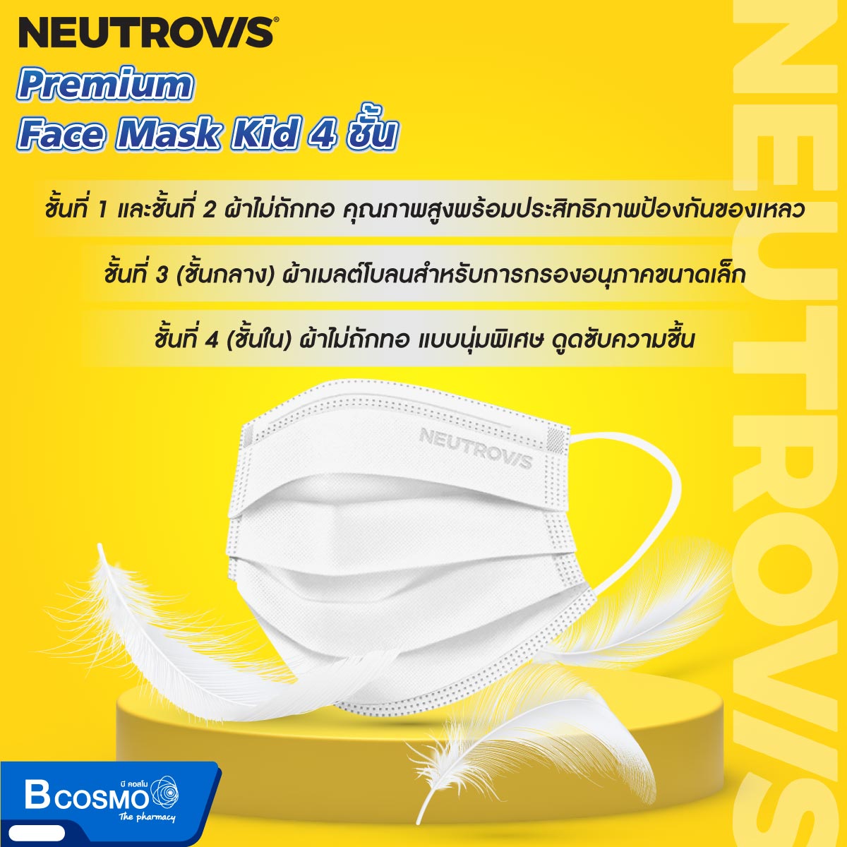 หน้ากากอนามัย Neutrovis Premium สำหรับเด็ก 4 ชั้น [30 ชิ้น]