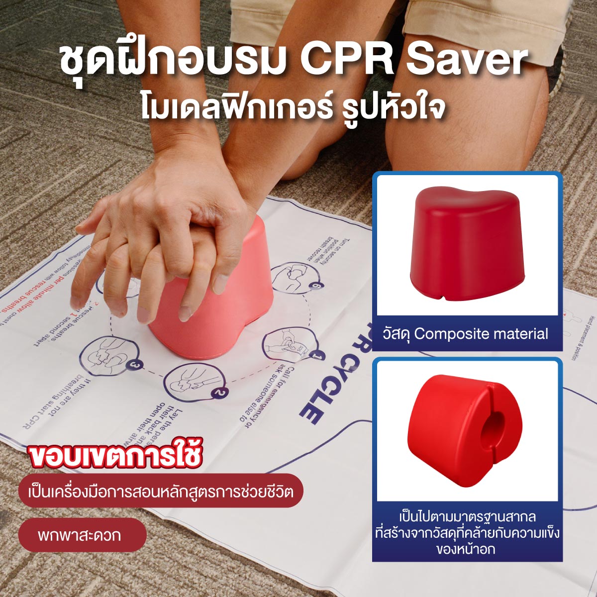 ชุดฝึกอบรม CPR Saver โมเดลฟิกเกอร์ รูปหัวใจ ขนาดเล็กสำหรับสอนการปฐมพยาบาล