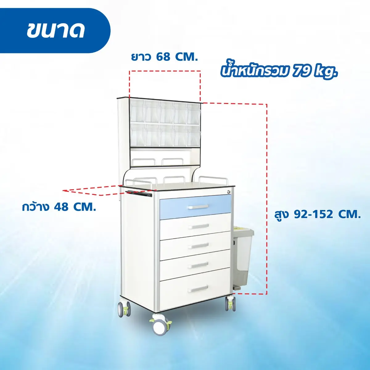 รถเข็นจ่ายยา ลามิเนต HPL 5 ลิ้นชัก HK-N509