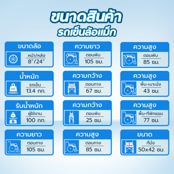 รถเข็นมาตรฐาน มีเบรกมือ เบาะหนัง โครงเงิน WB-809