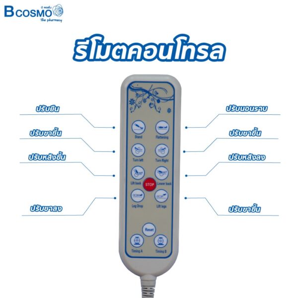 เตียงผู้ป่วยไฟฟ้า 5 ฟังก์ชัน Bcos MS01 ราวปีกนก ปรับยืน