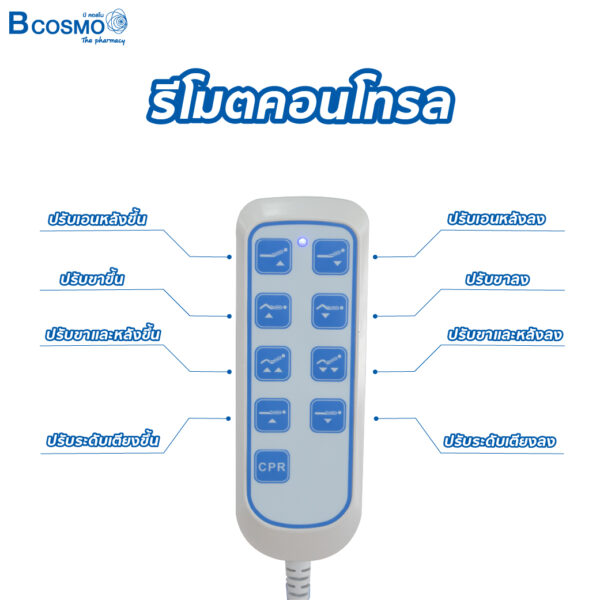 เตียงผู้ป่วยไฟฟ้า 3 ฟังก์ชัน Bcos A03-2E ราวปีกนก