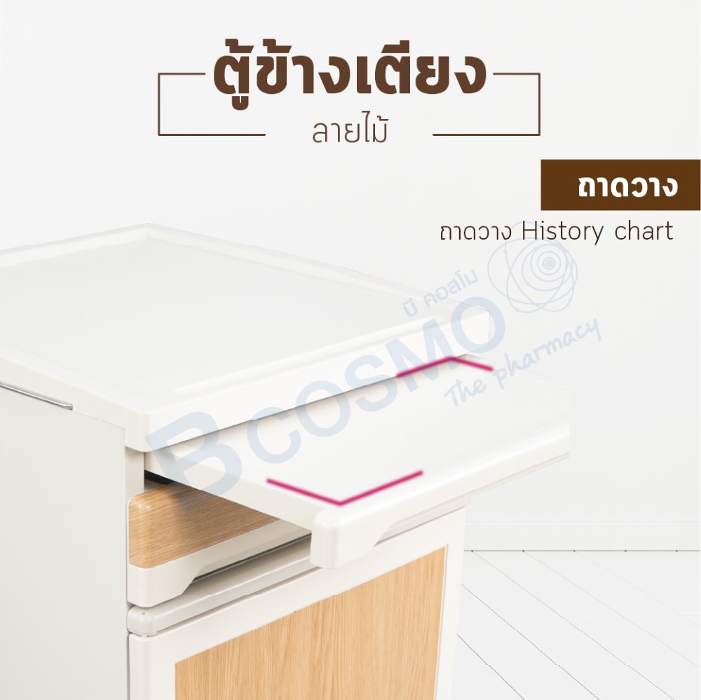 ตู้ข้างเตียง มีล้อ 2 นิ้ว ลายไม้