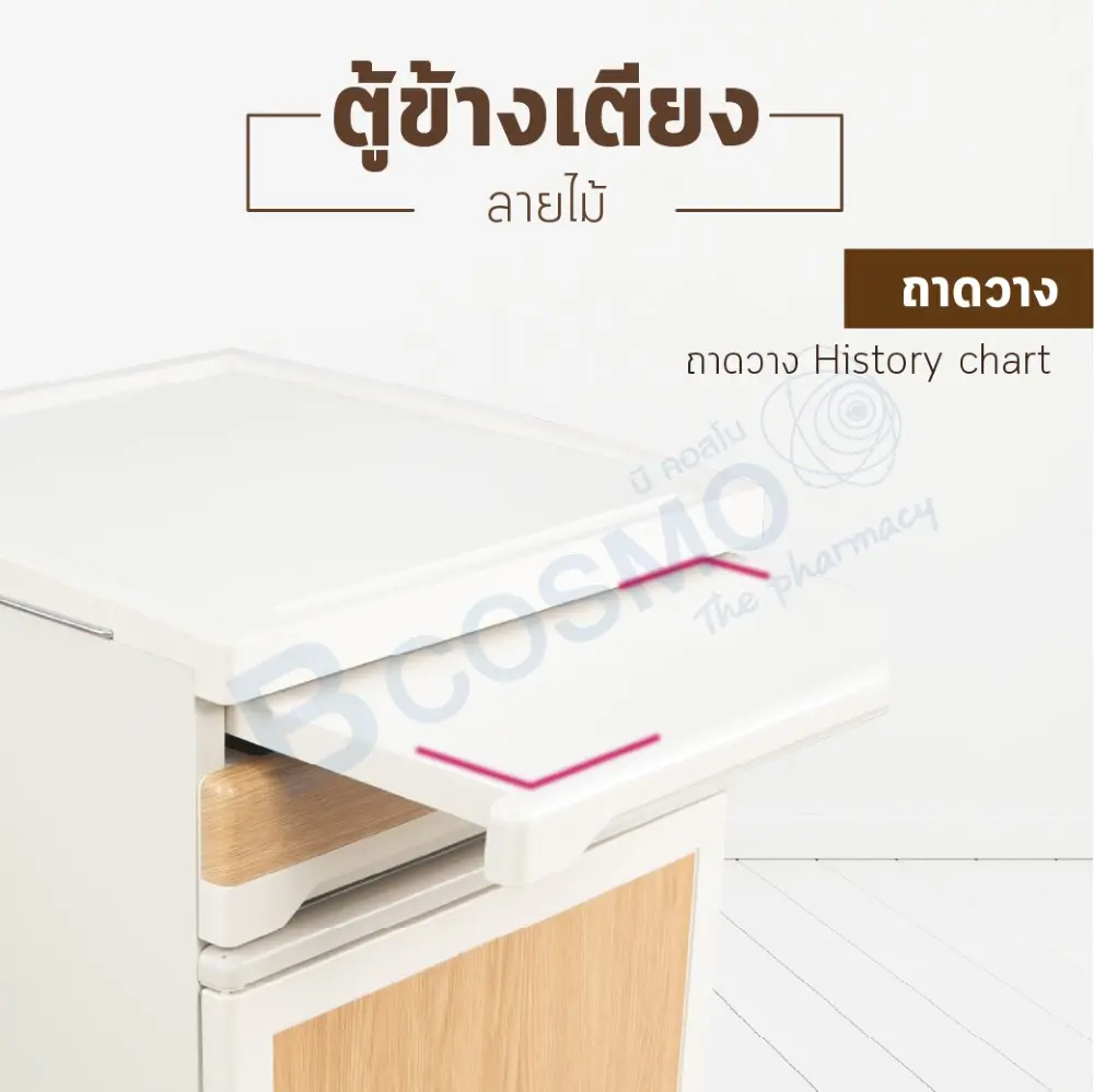 ตู้ข้างเตียง มีล้อ 2 นิ้ว ลายไม้