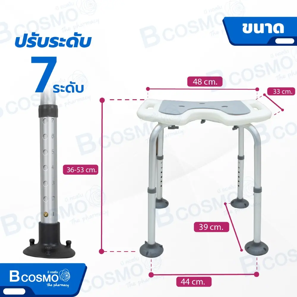 เก้าอี้นั่งอาบน้ำเว้ากลาง ที่นั่งฟ้า RKF-3011U สีขาว