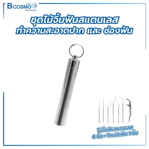 ชุดไม้จิ้มฟันสแตนเลส เกรด 304 ทำความสะอาดปาก และ ช่องฟัน แบบพกพา