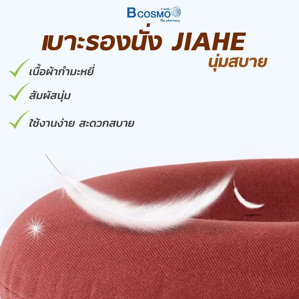 EB0916 BR Details 2 เบาะลมรองนั่ง JIAHE รุ่น C01 แบบกลมผ้าสีน้ำตาลแดง