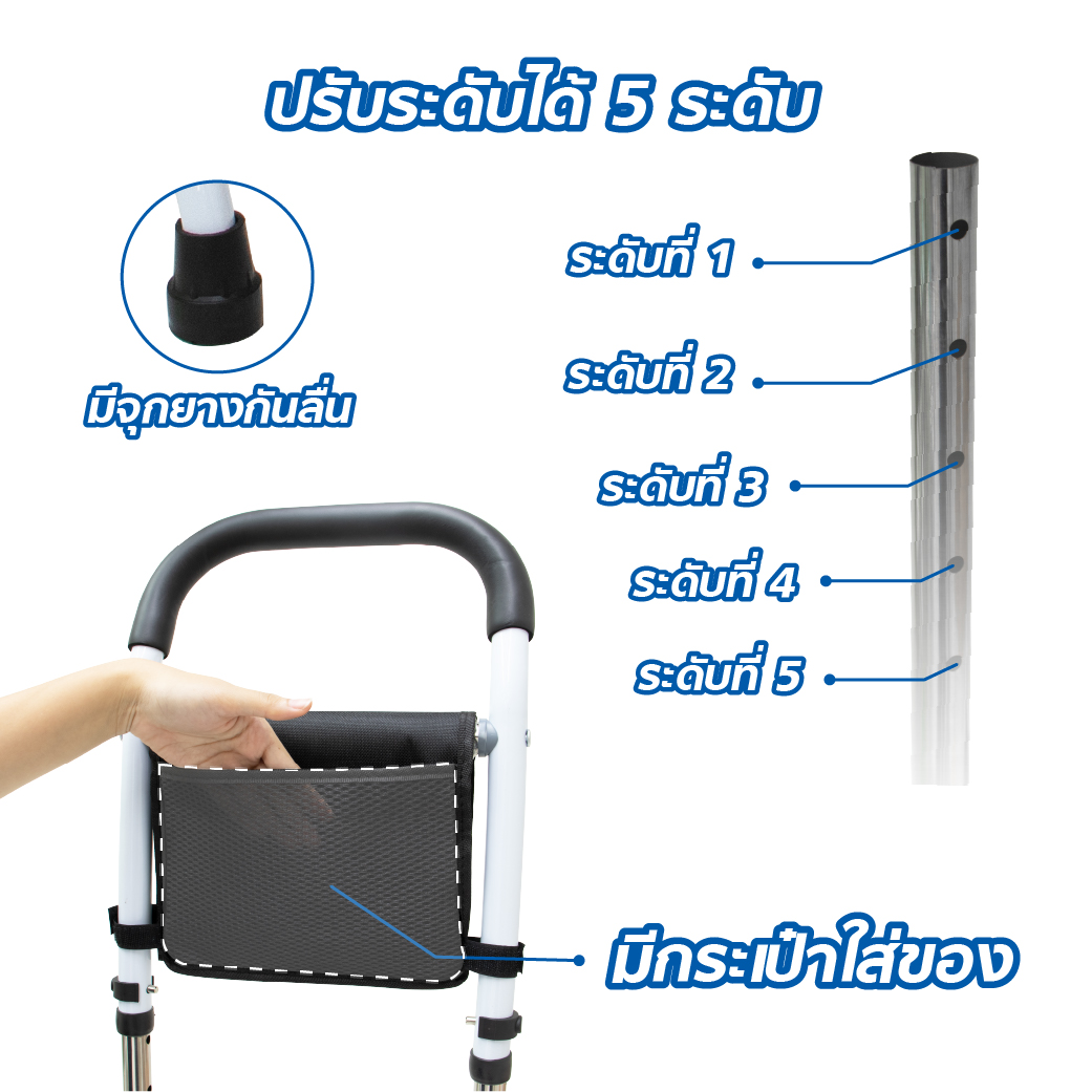 ราวจับข้างเตียงเคลื่อนที่ปรับระดับได้