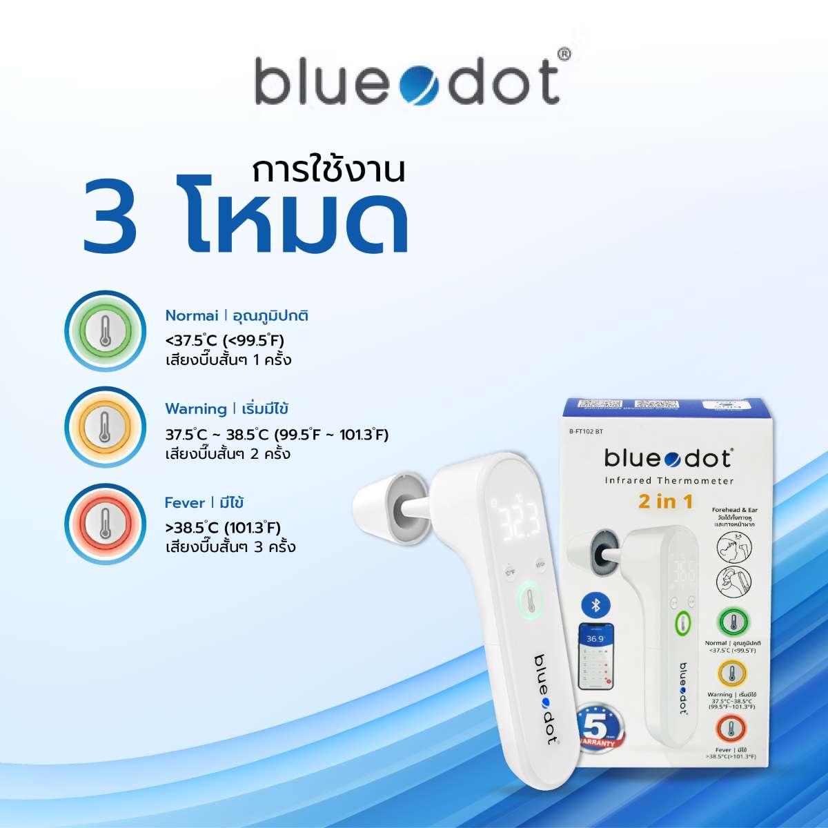 เครื่องวัดอุณหภูมิทางหูและทางหน้าผาก BLUEDOT B-FT102 BT