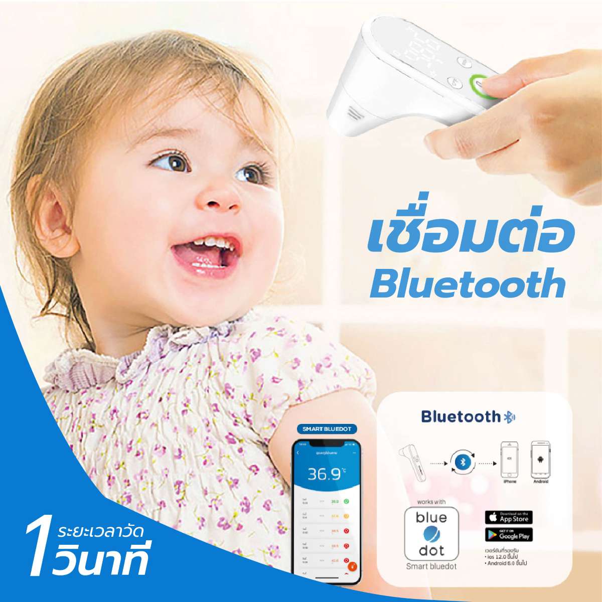 เครื่องวัดอุณหภูมิทางหูและทางหน้าผาก BLUEDOT B-FT102 BT