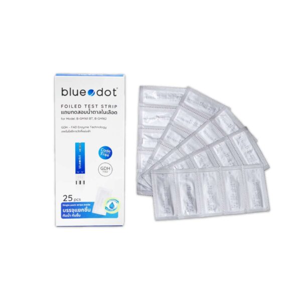 แถบตรวจน้ำตาลในเลือด BLUEDOT รุ่น B-GM161 BT , B-GM162 25 ชิ้น/กล่อง