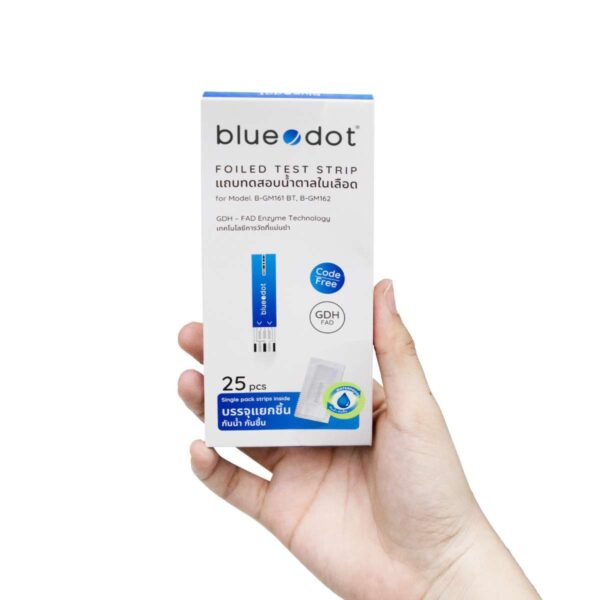 แถบตรวจน้ำตาลในเลือด BLUEDOT รุ่น B-GM161 BT , B-GM162 25 ชิ้น/กล่อง